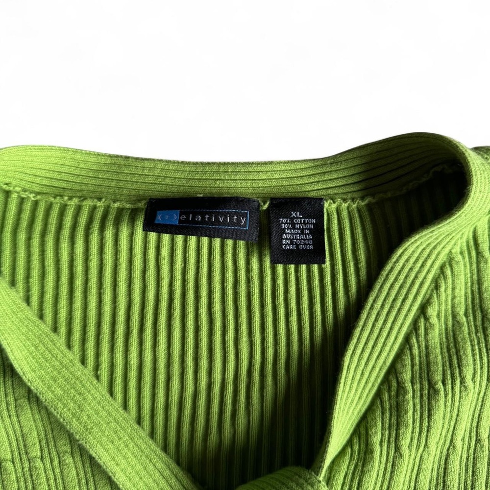 Y2K Chartreuse Cotton Ribbed 3/4 Sleeve Sweater - Picture 3 of 3
